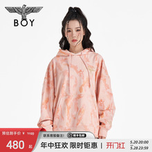 活力橙精致老鹰金线小标连帽套头衫 秋NB4010 BOYLONDON卫衣情侣款