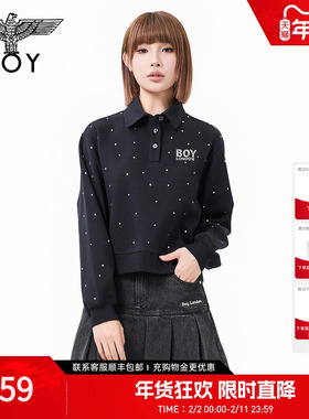 【琥珀流光】BOYLONDON烫钻POLO领百搭春季男女款无帽卫衣W03903