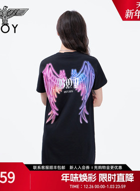 【霓虹光翼】BOYLONDON夏女士连衣裙休闲炫彩翅膀甜酷T恤裙W17003