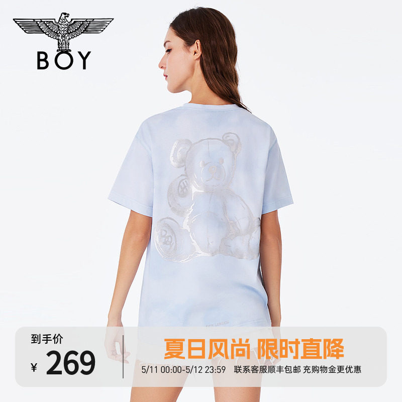 BOYLONDON夏男女同款数码印花可爱小熊时尚圆领T恤N010