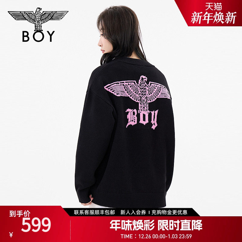 【绚烂烟火】BOYLONDON春撞色大V领毛衣针织学院开衫外套N