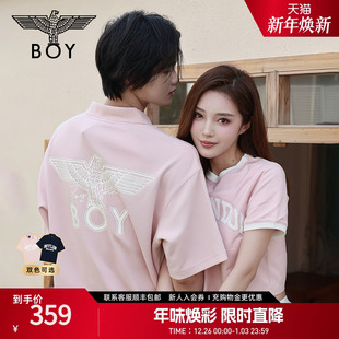 N01088 POLO衫 BOYLONDON夏情侣款 T恤学院风奶油印花粉色短袖