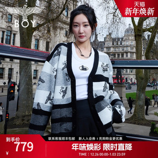 BOYLONDON春情侣款 外套N64009 毛衣渐变满印学院针织开衫