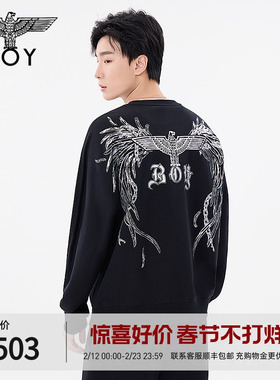 BOYLONDON春季男女同款潮牌设计感上衣圆领套头长袖卫衣N03045