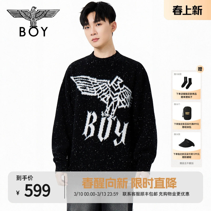BOYLONDON秋冬潮牌时尚提花星空保暖情侣毛衣圆领针织衫N60017