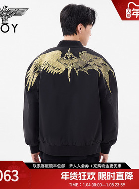 BOYLONDON春季男女同款外套黑金翅膀绣花潮牌保暖棉服N29009