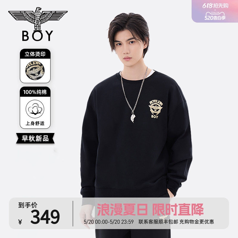 【正义勋章】BOYLONDON春季男女同款烫金潮牌黑色圆领卫衣N03901