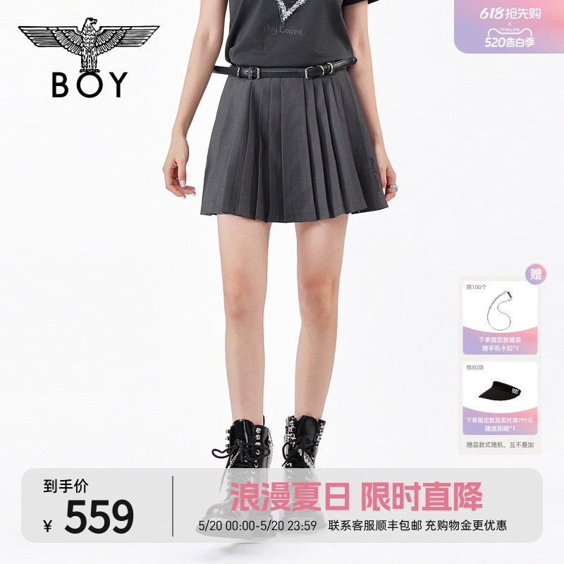 BOYLONDON时尚学院风腰带百褶裙2026年夏季新款女西装A
