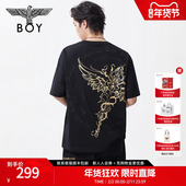 BOYLONDON夏季 T恤N01128 高街潮牌短袖 男女同款 烫金圆领时尚