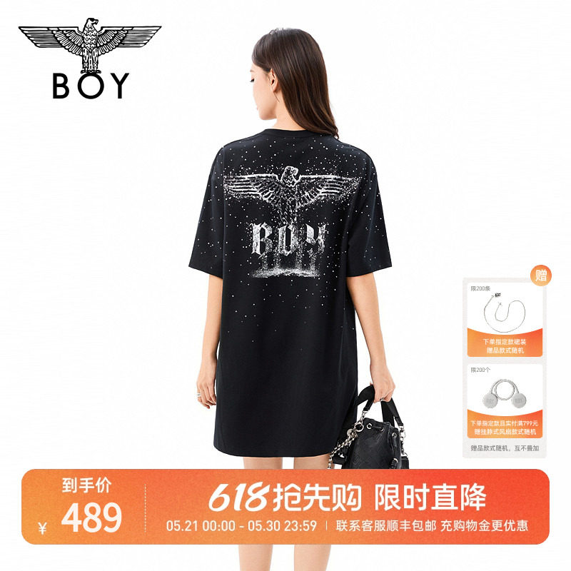 【满天星】BOYLONDON潮牌黑色宽松T恤裙2026年夏季女连