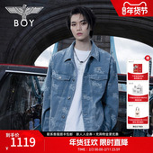 BOYLONDON春男女同款 夹克BOY满印潮酷休闲牛仔外套N50007