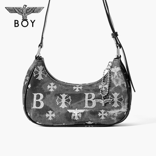 BOYLONDON黑色复古新款潮流男女同款个性单肩斜挎包N85000
