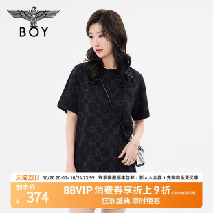 BOYLONDON男女同款 字母老花满印黑色潮牌T恤N01126 短袖