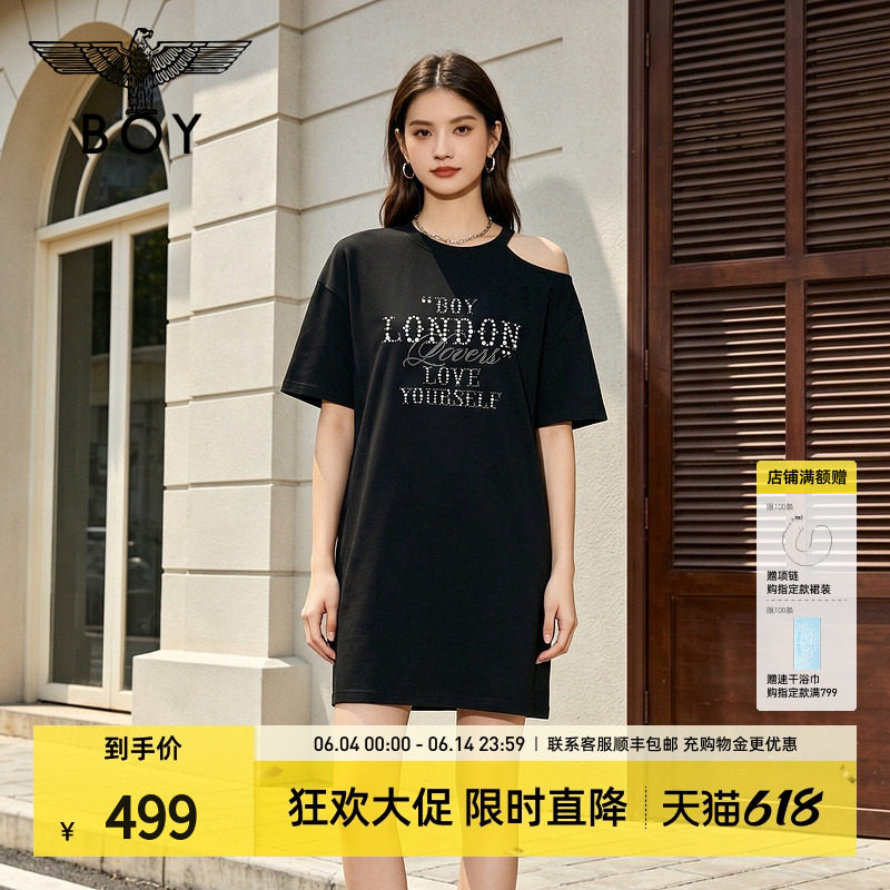 【珍珠圆舞曲】BOYLONDON不对称露肩连衣裙26夏女T恤裙W17903