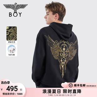 潮酷黑色连帽套头卫衣N04018 BOYLONDON冬男女同款 烁翼鎏金