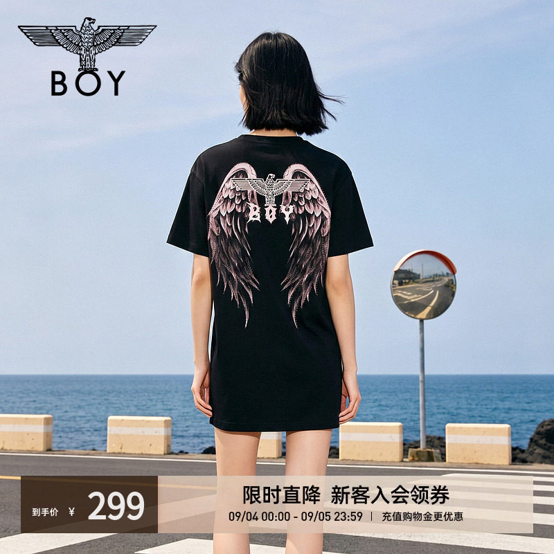 【粉雾羽痕】BOYLONDON唯美天使翅膀印花潮流夏季女连衣裙W17006图片