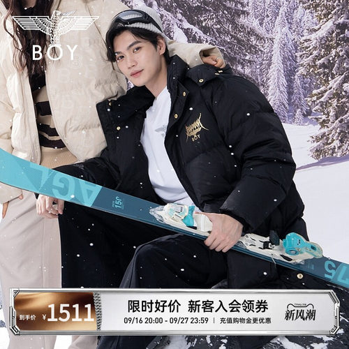 【挥斥方遒】BOYLONDON冬季情侣款可脱卸帽黑色长款羽绒服N26007