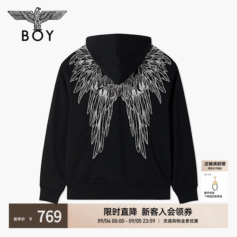 BOYLONDON秋季潮牌情侣款美式烫钻刺绣拉链外套卫衣开衫N06027