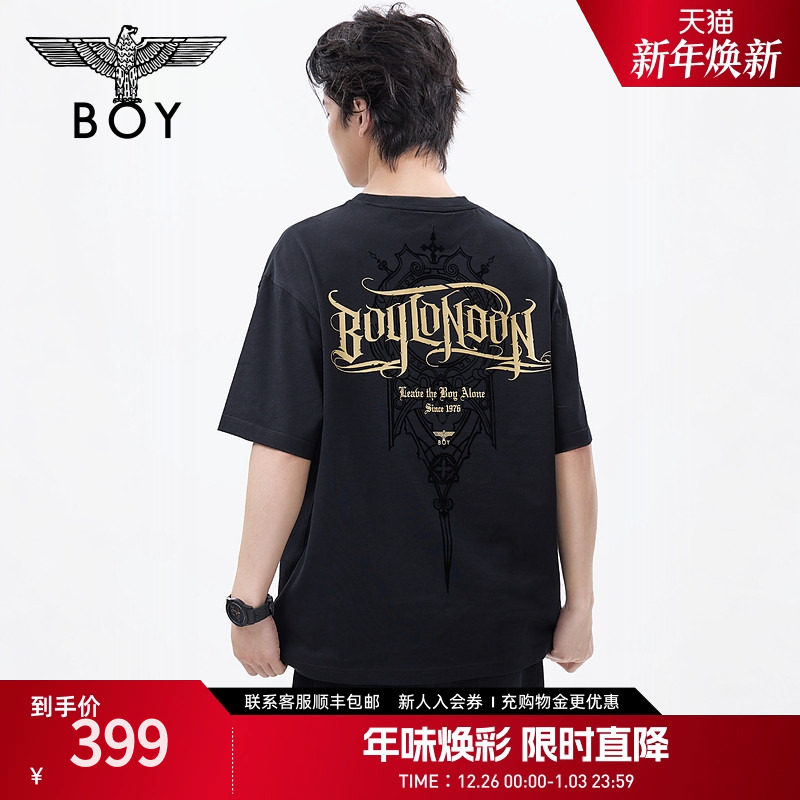 BOYLONDON25新款夏情侣款烫金黑色时尚百搭潮牌休闲短袖T