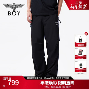 梭织长裤 BOYLONDON25新款 黑色休闲阔腿直筒工装 情侣款 N34007 春季