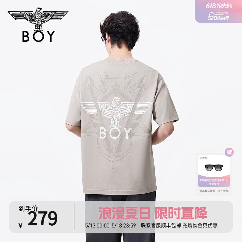 BOYLONDON夏季男女同款卡其色潮牌印花短袖T恤N01042