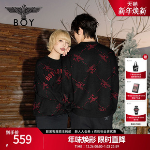 针织衫 圆领套头毛衫 N60908 提花潮牌毛衣黑色男女款 BOYLONDON春季