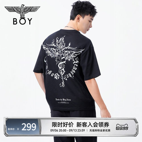 BOYLONDON简约时尚黑色休闲潮牌纯棉短袖夏季男女同款T恤N01127