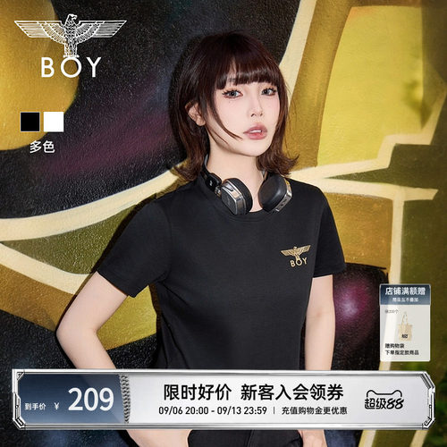 BOYLONDON夏季女款黑白纯棉修身短袖T恤简约纯色针织休闲风W01247