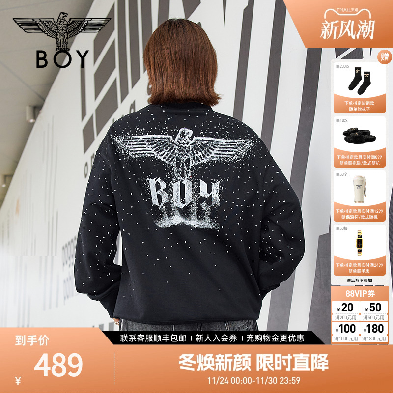 【满天星】BOYLONDON25秋新款烫钻潮牌圆领男女款长袖卫衣N03902