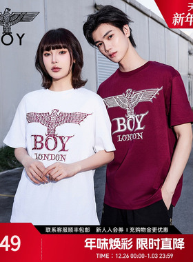 【玫瑰誓约】BOYLONDON春夏情侣款简约潮牌烫钻短袖T恤N01900