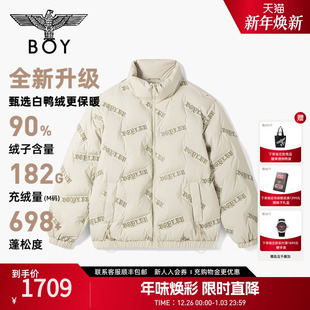 BOYLONDON2025年冬新款 羽绒服女潮流满印卡其色外套男90绒N28038