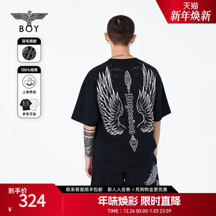 短袖 BOYLONDON春夏T恤潮流羽毛翅膀时尚 N01803 神凰羽翼