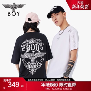 BOYLONDON春夏肌理感立体印花圆领黑白情侣短袖 N01031 T恤男女同款