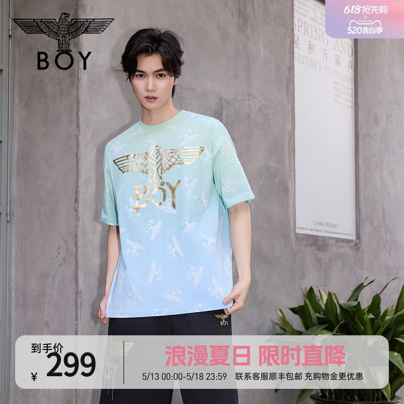 【薄荷曼波】BOYLONDON夏季经典鹰标满印针织短袖T恤N01