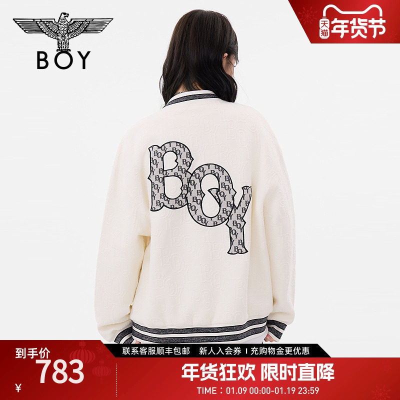 BOYLONDON春季男女同款外套简约提花时尚棒球领潮牌夹克N12010