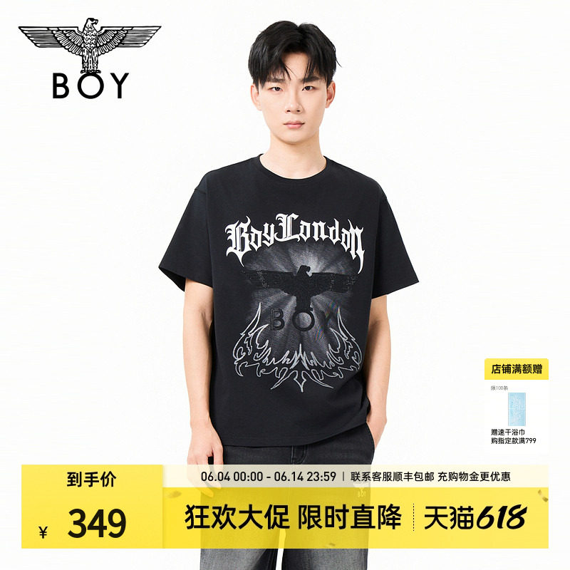 BOYLONDON暗黑风印花老鹰街头时尚朋克短袖夏季男女同款T恤N01270