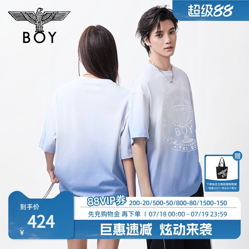 BOYLONDON25新款夏季男女同款蓝白渐变潮牌时尚休闲短袖T恤N01816
