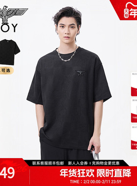 BOYLONDON格子圆领宽松高街潮牌时尚短袖夏季男女同款T恤N01157