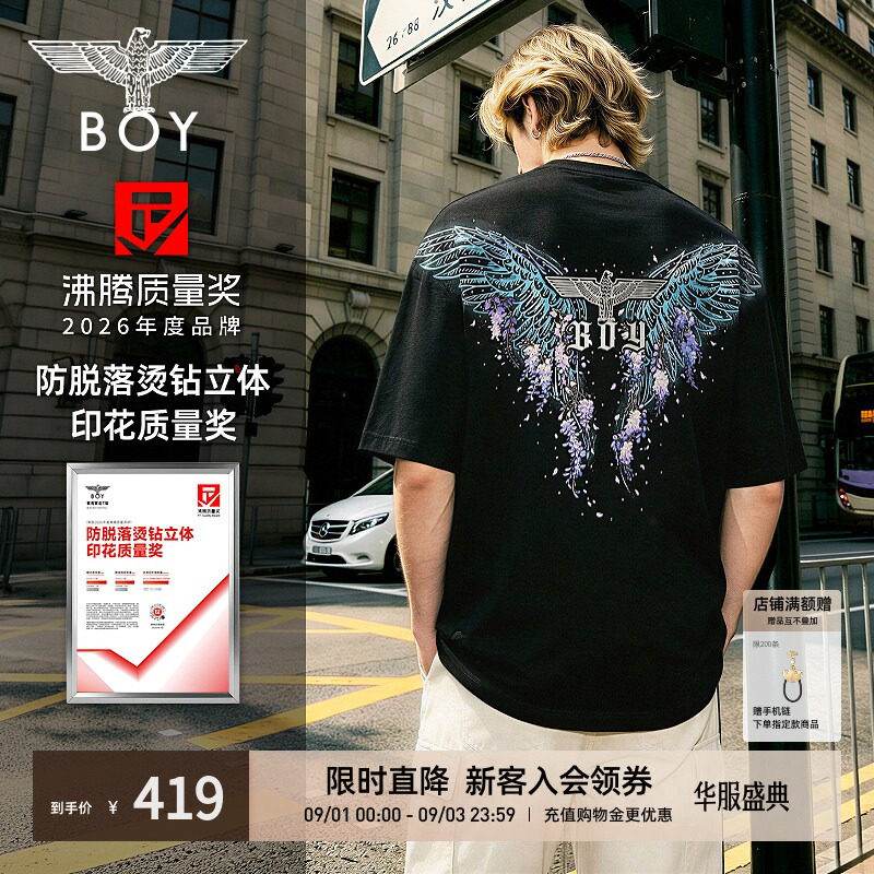 【紫鸢繁花】BOYLONDON蓝紫渐变T恤26夏男女潮牌中性风短袖N01961图片