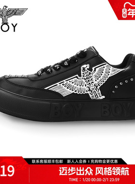 BOYLONDON春情侣款板鞋黑色潮流老鹰LOGO增高休闲鞋N79002