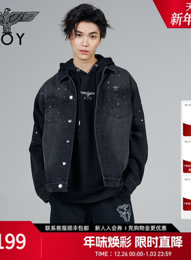 【星夜长明】BOYLONDON春季情侣款夹克翻领水洗牛仔外套N52002