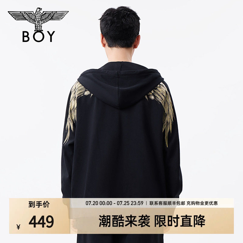 BOYLONDON秋季男女同款烫金潮牌时尚连帽卫衣开衫外套N06003