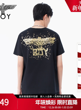 BOYLONDON夏情侣款短袖立体浮雕印花烫钻潮牌圆领T恤N01037