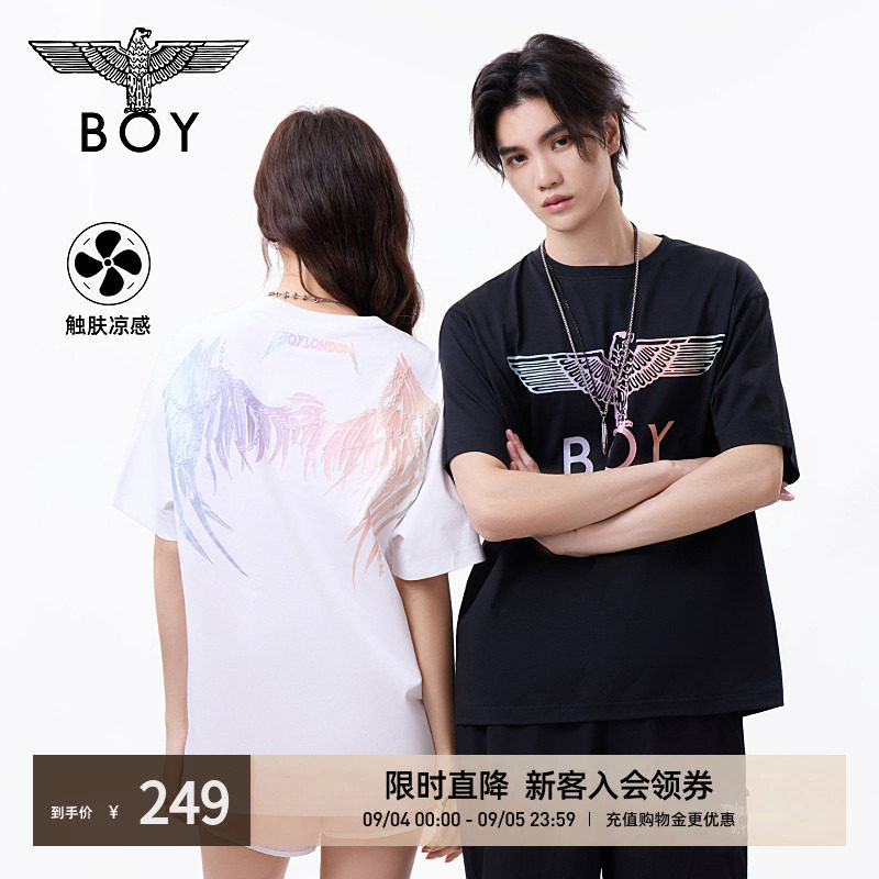 BOYLONDON夏季情侣款凉感炫彩翅膀印花潮牌短袖T恤N01912图片