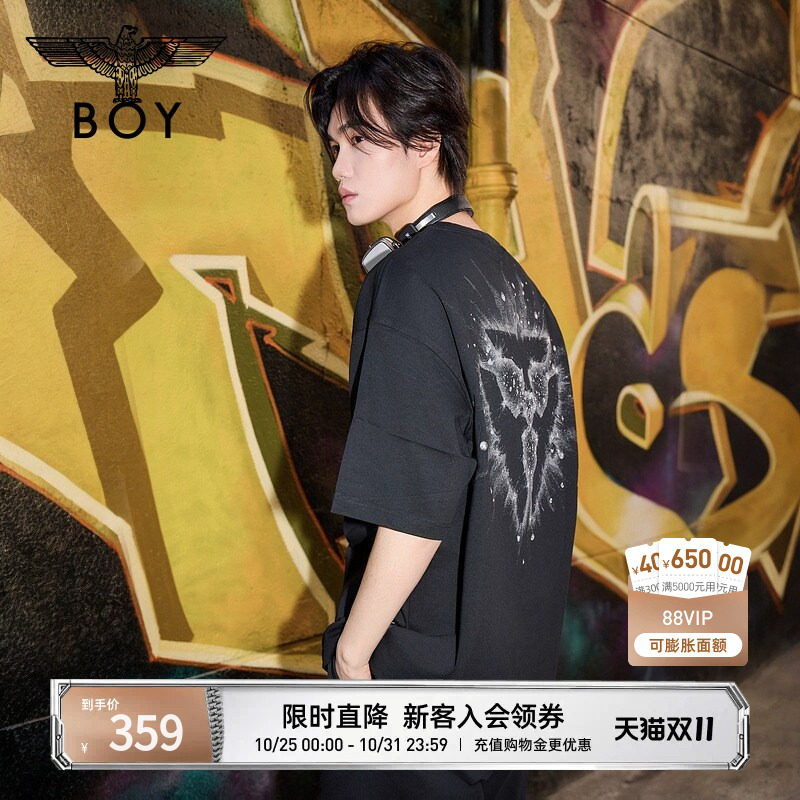【月落星河】BOYLONDON夏短袖情侣款烫钻三鹰标时尚潮牌T恤N01004
