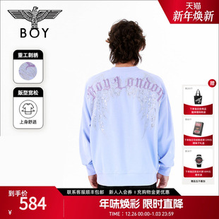 男女同款 BOYLONDON春季 潮牌刺绣印花圆领卫衣N03004 紫秀灵羽