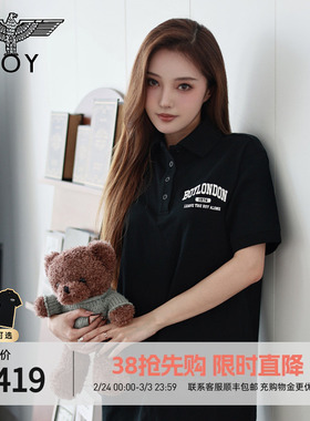 BOYLONDON夏女连衣裙撞色刺绣学院风休闲POLO连衣裙W17007