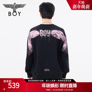 男女同款 BOYLONDON春季 白鲸烫钻圆领套头卫衣N03041 星河之翼