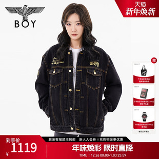 BOYLONDON春男女同款 金色立体绣花潮酷牛仔外套夹克N50800