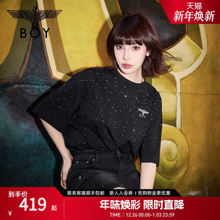 渐变烫钻印花时尚 短袖 BOYLONDON春夏男女同款 T恤N01107 满天星